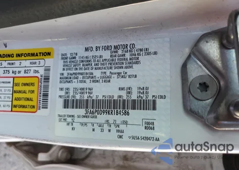 2019 Ford Fusion Titanium из США, поврежденный, VIN 3FA6P0D99KR184586